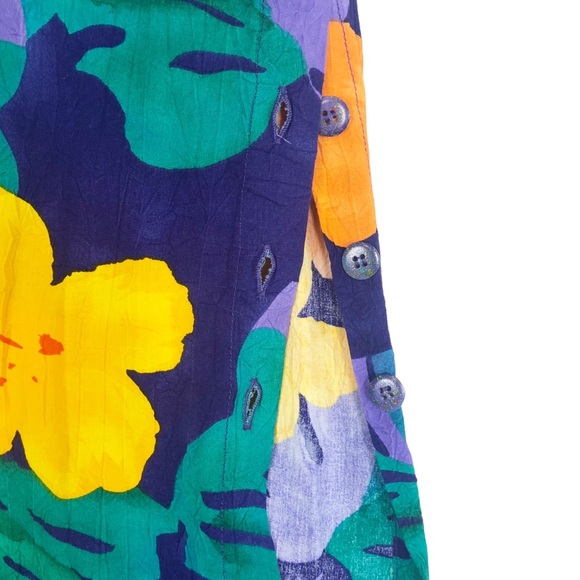 VINTAGE Jams World Tropical Floral “Bisctera” Print Midi Tank Dress Side Slit - Picture 4 of 10